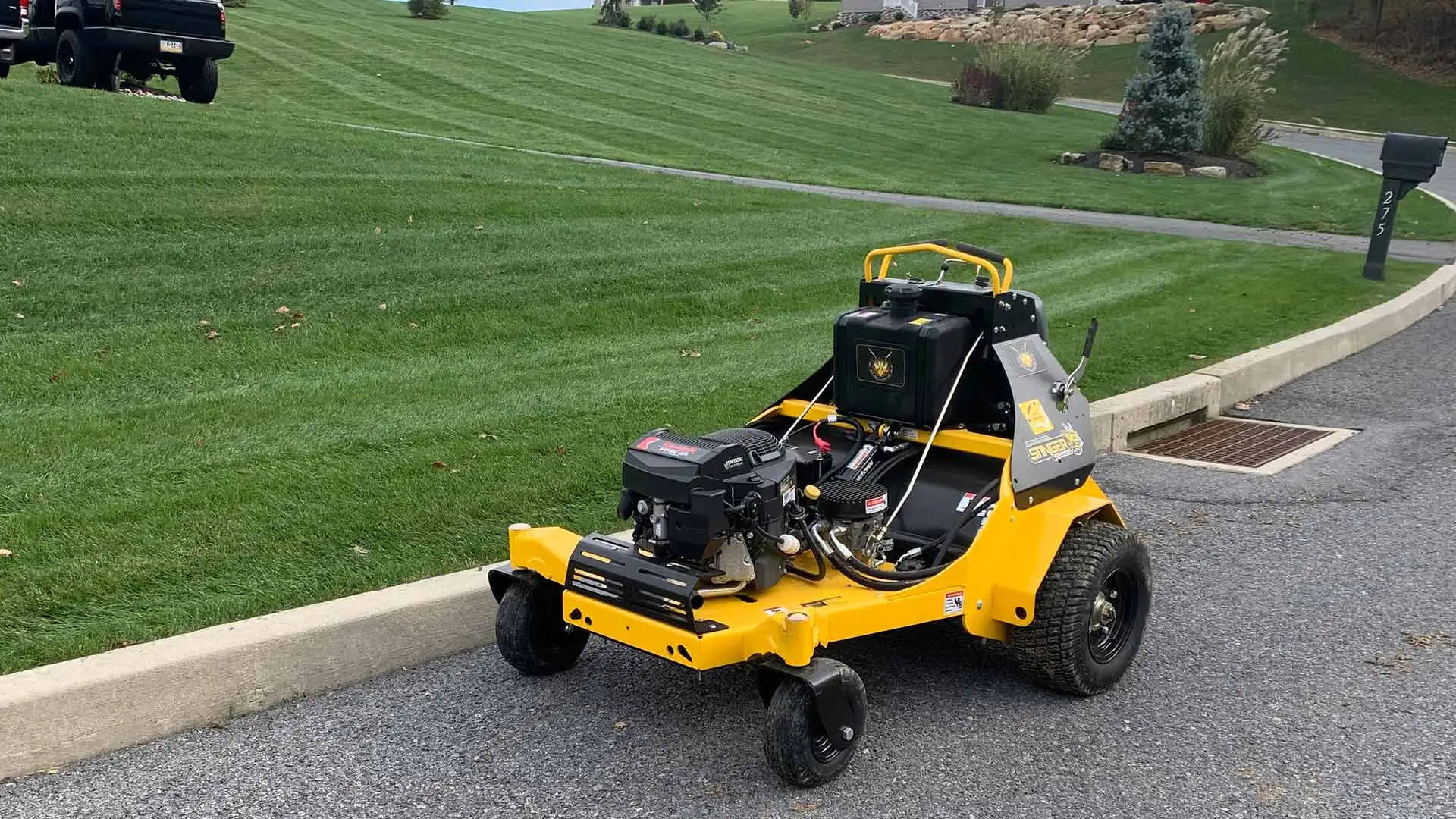 A lawn aeration machine prepared for service near Bethlehem, PA.