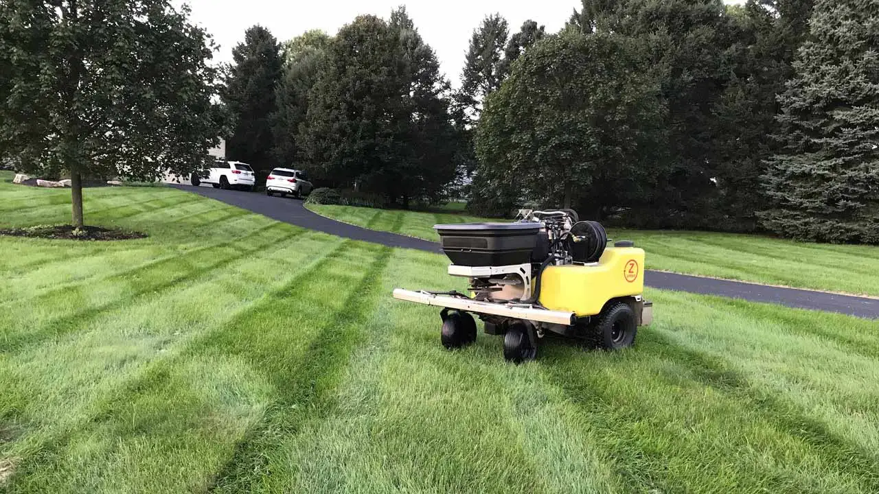 Lawn fertilization equipment at a home in Allentown, PA.